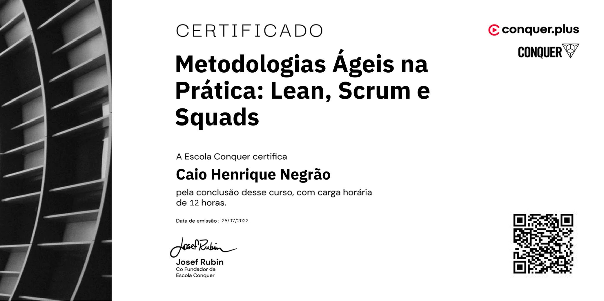 Certificado de Metodologias Ágeis na Prática: Lean, Scrum e Squads